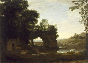 एक रॉक आर्क और नदी के साथ लैंडस्केप, c.1628-30 द्वारा क्लाउड लोरेन